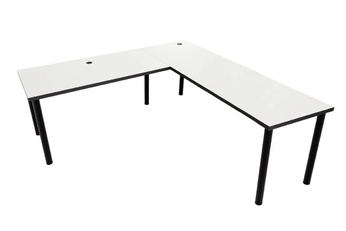 Písací stôl gamingowe narozne Nelmin 200 cm na kovových nohách - biela / čierny 