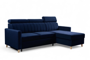 Rohová sedacia súprava Vario s funkciou spánku uniwersalny prawo/Ľavá strana - námornícka modrá velúr Bluvel 86
