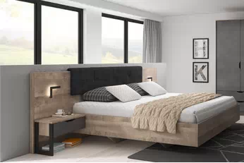 Komplet do ložnice Moduzo postel i Noční stolky z osvětlením - Dub sand grange/matera