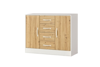 Komoda dvojdverová Lomaro 120 cm so zásuvkami - Dub artisan / Úchytka Biely 