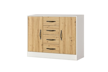 Komoda dvojdverová Lomaro 120 cm so zásuvkami - Dub artisan / Úchytka Čierny 