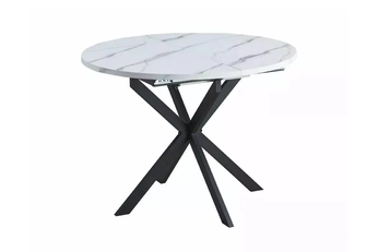 Stôl okragly Zinvero 100-135x100 cm rozkladany - Biely mramor / Čierny
