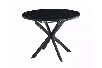 Stôl okragly Zinvero 100-135x100 cm rozkladany - Čierny mramor / Čierny