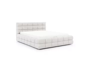 Tapițată pat pentru dormitor cu spațiu de depozitare Magnelio - 160x200, bej țesătură de acoperire ușor de curățat Leo 03 