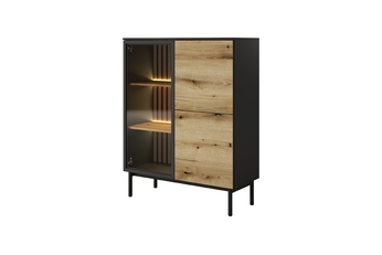 Vitrína nízka Noro 100 cm s osvetlením LED - Dub evoke / Čierny