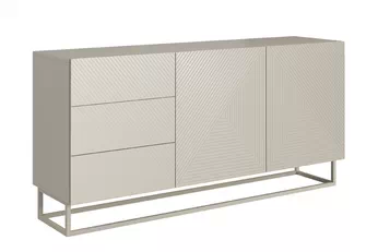 Komoda Asha 167 cm béžová se dvěma dvířky a třemi zásuvkami, frézovaný přední panel