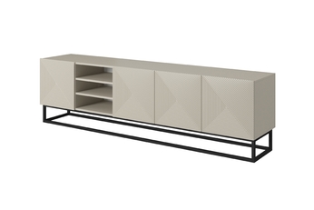 TV skrinka Asha 200 cm ryflowana z wneka i metalowym, čiernym stelazem - kašmír