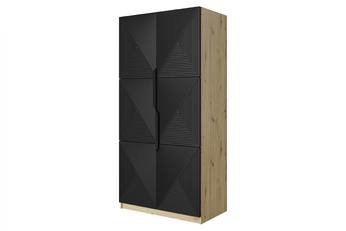 Skriňa Asha 100 cm s frézovaným frontom i metalowymi uchwytami- artisan / Čierny mat / čierny úchyty