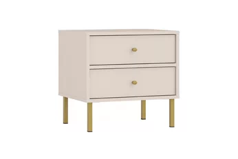 Nočný Stolík Lotina II 2S so zásuvkami 52 cm - Béžová Pieskový / zlote nožičky