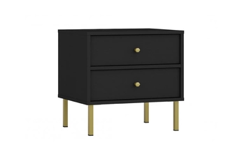 Nočný Stolík Lotina III 2S so zásuvkami 52 cm - Čierny grafit / zlote nožičky