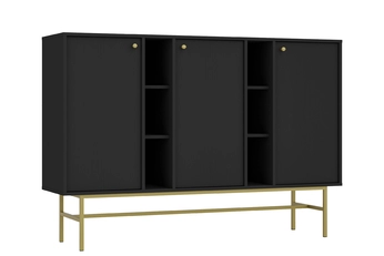 Komoda Lotina 158 cm trojdverová z wnekami - Čierny grafit / zlaté Rošt