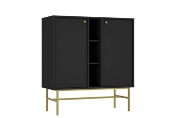 Komoda Lotina 100 cm dvojdverová z wnekami - Čierny grafit / zlaté Rošt