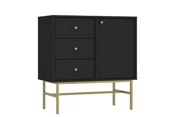 Komoda Lotina 84 cm jednodverová so zásuvkami - Čierny grafit / zlaté Rošt