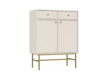 Komoda Lotina 84 cm dvojdverová so zásuvkami - Béžová Pieskový / zlaté Rošt
