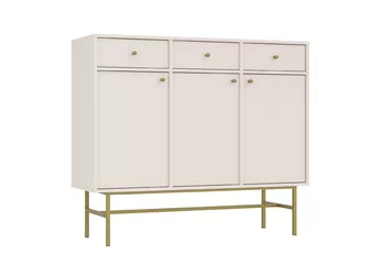 Komoda Lotina 125 cm trojdverová so zásuvkami - Béžová Pieskový / zlaté Rošt
