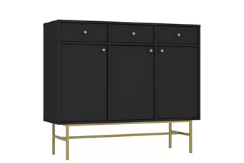 Komoda Lotina 125 cm trojdverová so zásuvkami - Čierny grafit / zlaté Rošt