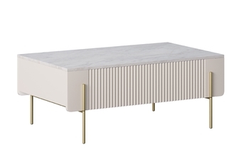 Konferenčný stolík Malmi 100 cm so zásuvkami - kašmír / crema bianca / zlote nozki