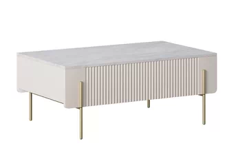 Konferenčný stolík Malmi 100 cm so zásuvkami - kašmír / crema bianca / zlote nozki