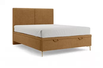  Boxspring posteľ Lektis 160x200 S vnútorným úložným priestorom- medový Hnedá látka ľahkočistiaca Maya 06 / nožičky kovové zlote