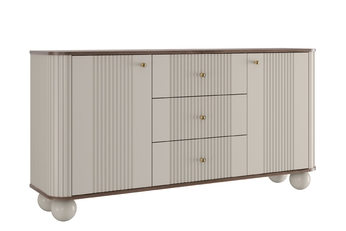 Komoda Vesper 160 cm so zásuvkami na kulach - kašmír / Orech / zlote úchyty / nožičky kule