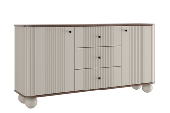 Komoda Vesper 160 cm so zásuvkami na kulach - kašmír / Orech / čierny úchyty / nožičky kule