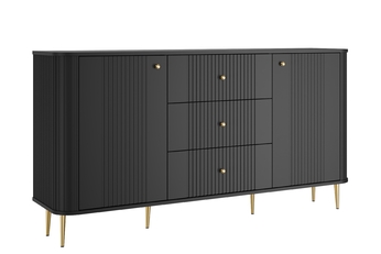 Komoda Vesper 160 cm so zásuvkami na nôžkach - Čierny / zlote nožičky