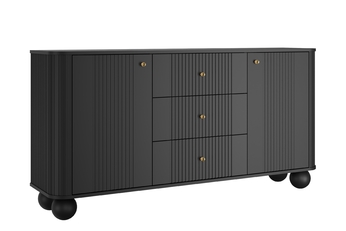 Komoda Vesper 160 cm so zásuvkami na kulach - Čierny / zlote úchyty / nožičky kule