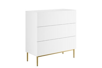Komoda Nicole 100 cm so zásuvkami i ryflowanym frontem - biely mat / zlote nozki