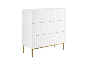 Komoda Nicole 100 cm so zásuvkami i ryflowanym frontem - biely mat / zlote nozki