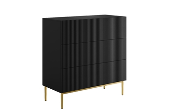 Komoda Nicole 100 cm so zásuvkami s frézovaným frontom - Čierny mat / zlote nozki