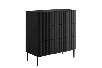 Komoda Nicole 100 cm se zásuvkami s frézovanou přední částí - černá mat / černá nozki