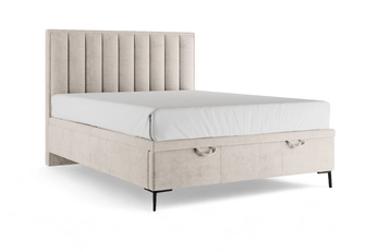 Boxspring posteľ Misel 140x200 S vnútorným úložným priestorom- jasno béžový zamat Magic Velvet 2201 / nožičky čierny 