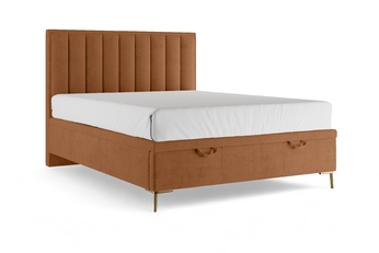 Boxspring posteľ Misel 140x200 S vnútorným úložným priestorom- červený zamat Magic Velvet 2213 / nožičky zlaté 