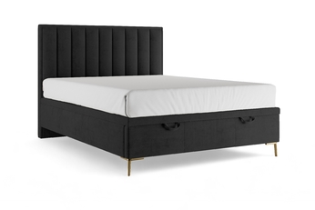 Boxspring posteľ Misel 140x200 S vnútorným úložným priestorom- Čierny zamat Magic Velvet 2219 / nožičky zlaté 