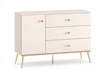 Komoda jednodverová Narelli 120 cm so zásuvkami - kašmír / zlote nožičky
