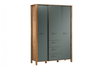 skříň Ertigo třídveřová 138 cm - dub wotan/zelená