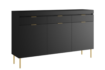 Komoda třídveřová Sentia 157 cm se třemi  zásuvkami - černá / zlatá