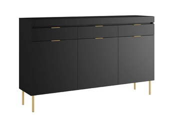 Komoda třídveřová Sentia 157 cm se třemi  zásuvkami - černá / zlatá