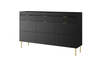 Komoda třídveřová Sentia 157 se třemi  zásuvkami - černá / zlatá 