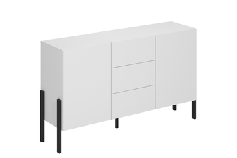 Biela komoda Jukon 154 cm s dvoma dverami a zásuvkami - biely supermat / čierne nohy