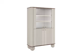 Vitrína Vesper pro obývacího pokoje - kašmír / ořech / zlote Úchytky / Nohy kule