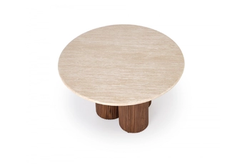 Konferenční stolek okragla Dorotea 80 cm pro obývacího pokoje - travertin / ořechový