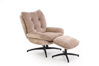 Kreslo odpočinkové Opunio otočna z podnozkiem - Béžová dzianina