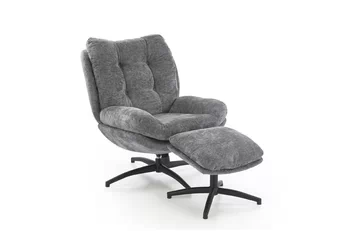 Kreslo odpočinkové Opunio otočna z podnozkiem - šedá dzianina