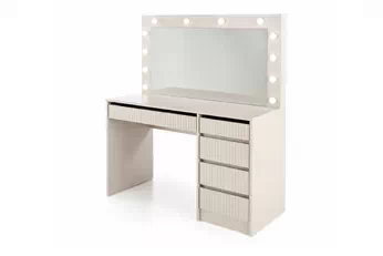 Toaletní stolek Velinio 120 cm ryflowana z zrcadlem LED - kašmír