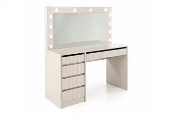 Toaletní stolek Velinio 120 cm ryflowana z zrcadlem LED - kašmír