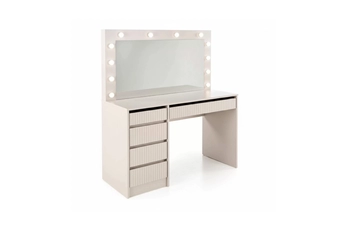 Toaletný stolík Velinio 120 cm ryflowana z zrkadlom LED - kašmír