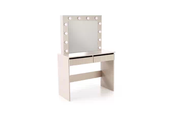 Toaletný stolík Velinio 95 cm ryflowana z zrkadlom LED - kašmír