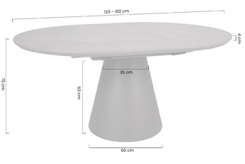 Stôl okragly Lureno 120-160 cm rozkladany - šedý mramor / Čierny