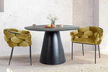 Stôl okragly Lureno 100 cm - šedý mramor / Čierny